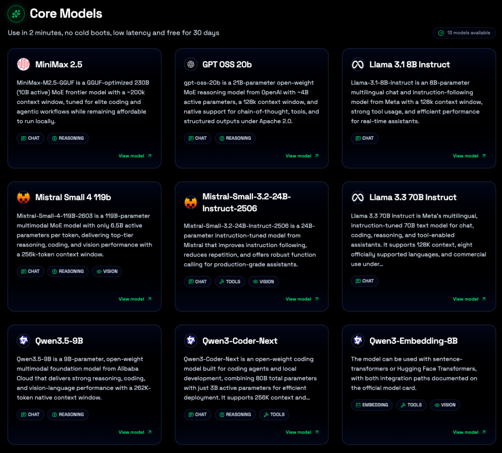 Regolo core models available in API