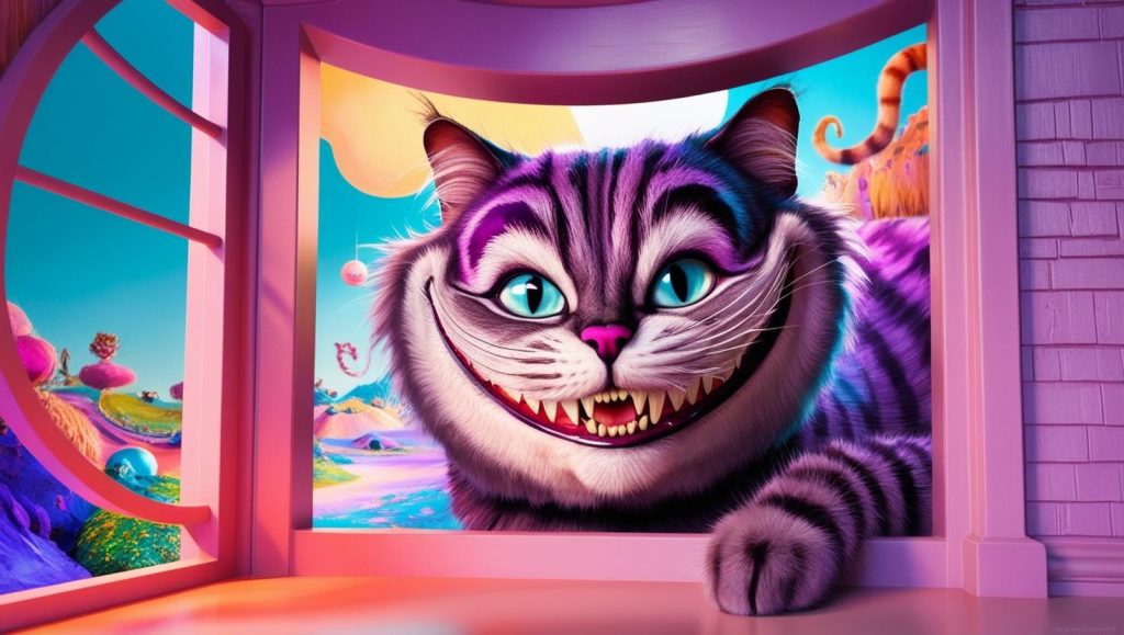 the cheshire cat entres from a window frame
